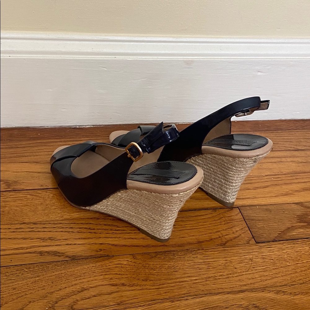 Banana Republic Navy Patent Leather Wedge Slingback Sandals - Picture 3 of 6